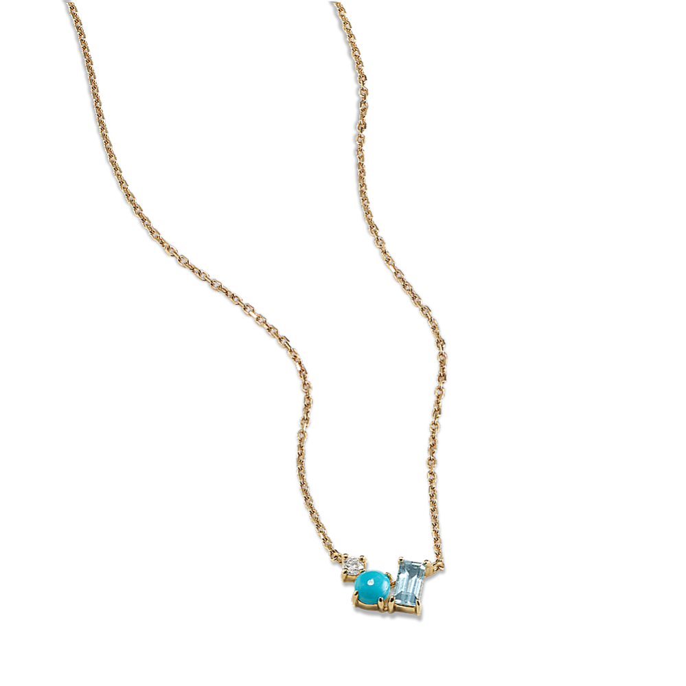 Diamond, Turquoise & Topaz Cluster Necklace