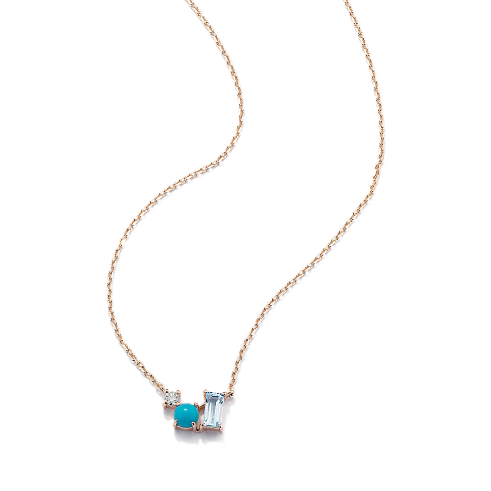 Diamond, Turquoise & Topaz Cluster Necklace