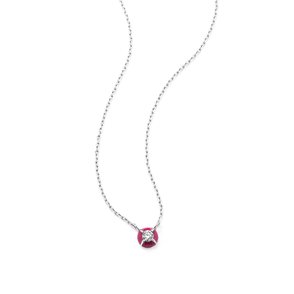 Round Diamond & Pink Enamel Necklace