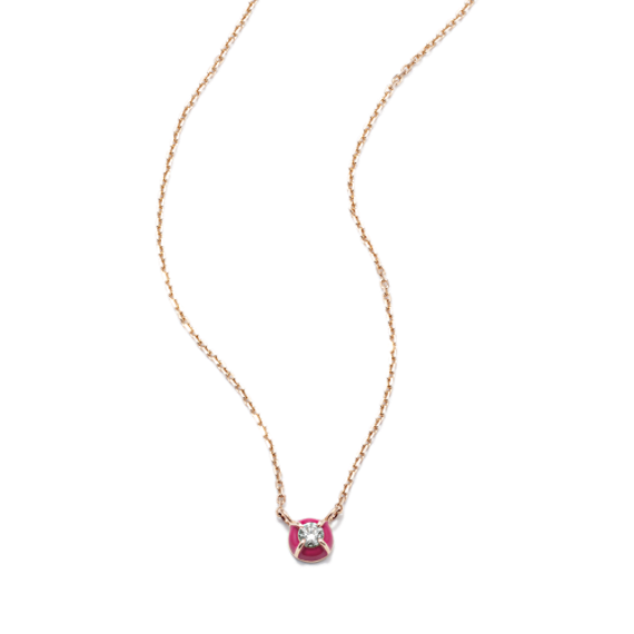 Round Diamond & Pink Enamel Necklace