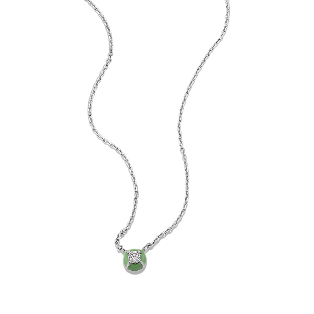 Round Diamond & Green Enamel Necklace
