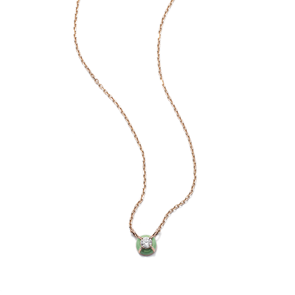 Round Diamond & Green Enamel Necklace