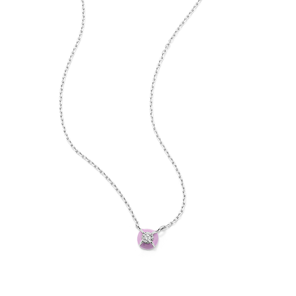 Round Diamond & Light Pink Enamel Necklace
