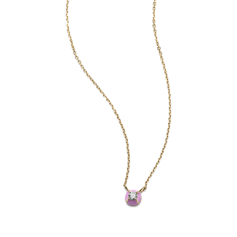 Round Diamond & Light Pink Enamel Necklace