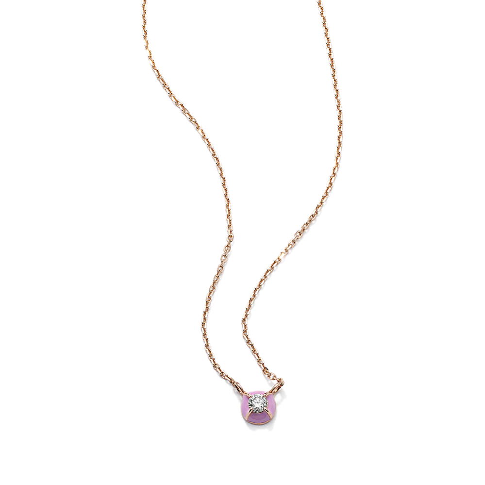 Round Diamond & Light Pink Enamel Necklace