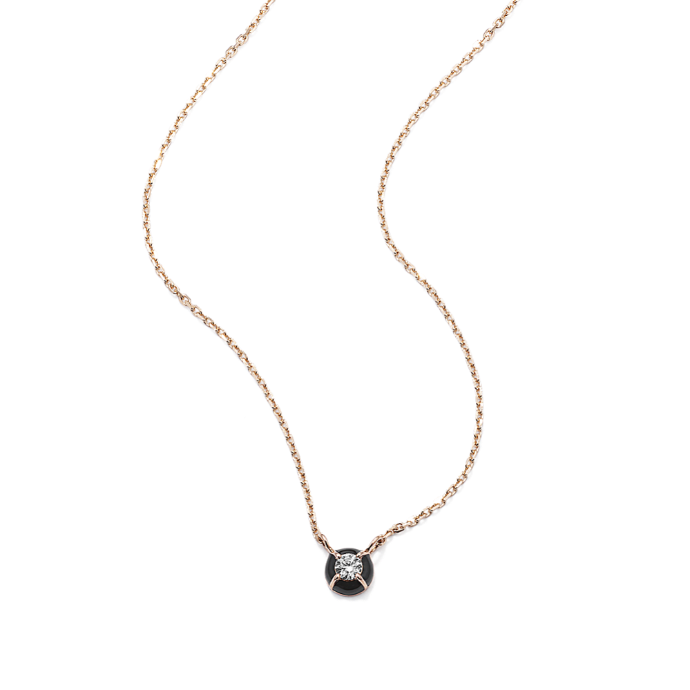 Round Diamond & Black Enamel Necklace