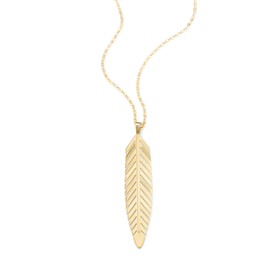 14K Yellow Gold Feather Pendant