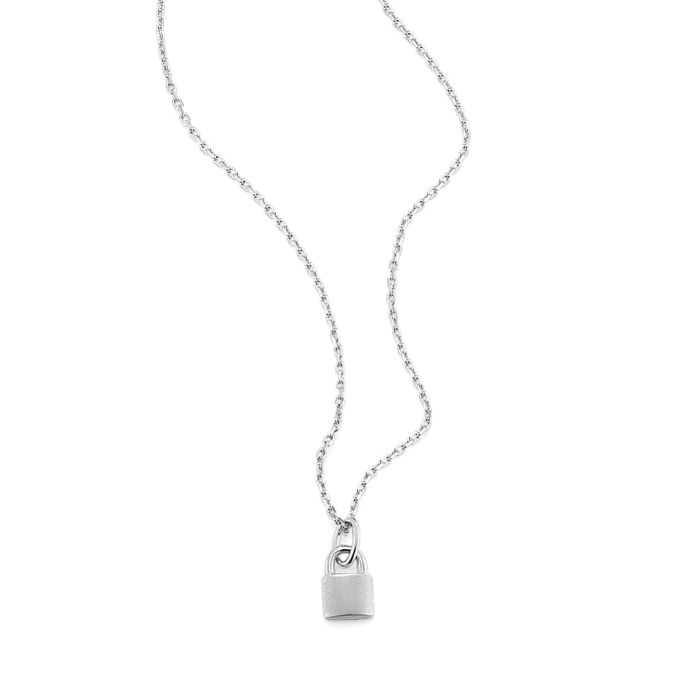 14K White Gold Padlock Pendant