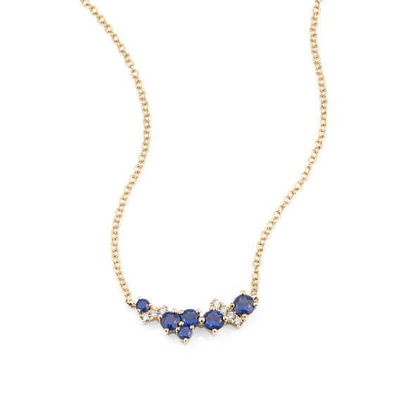 Sapphire & Diamond Cluster Bar Necklace
