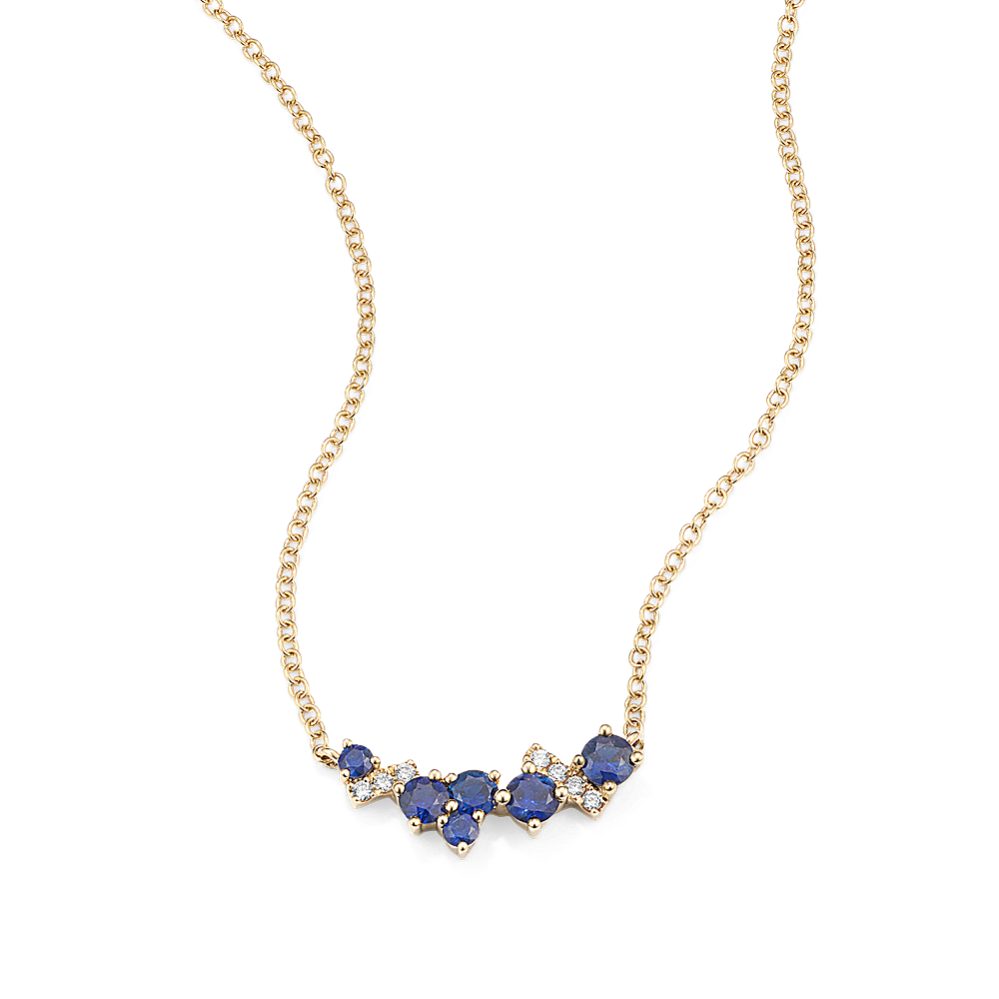 Sapphire & Diamond Cluster Bar Necklace