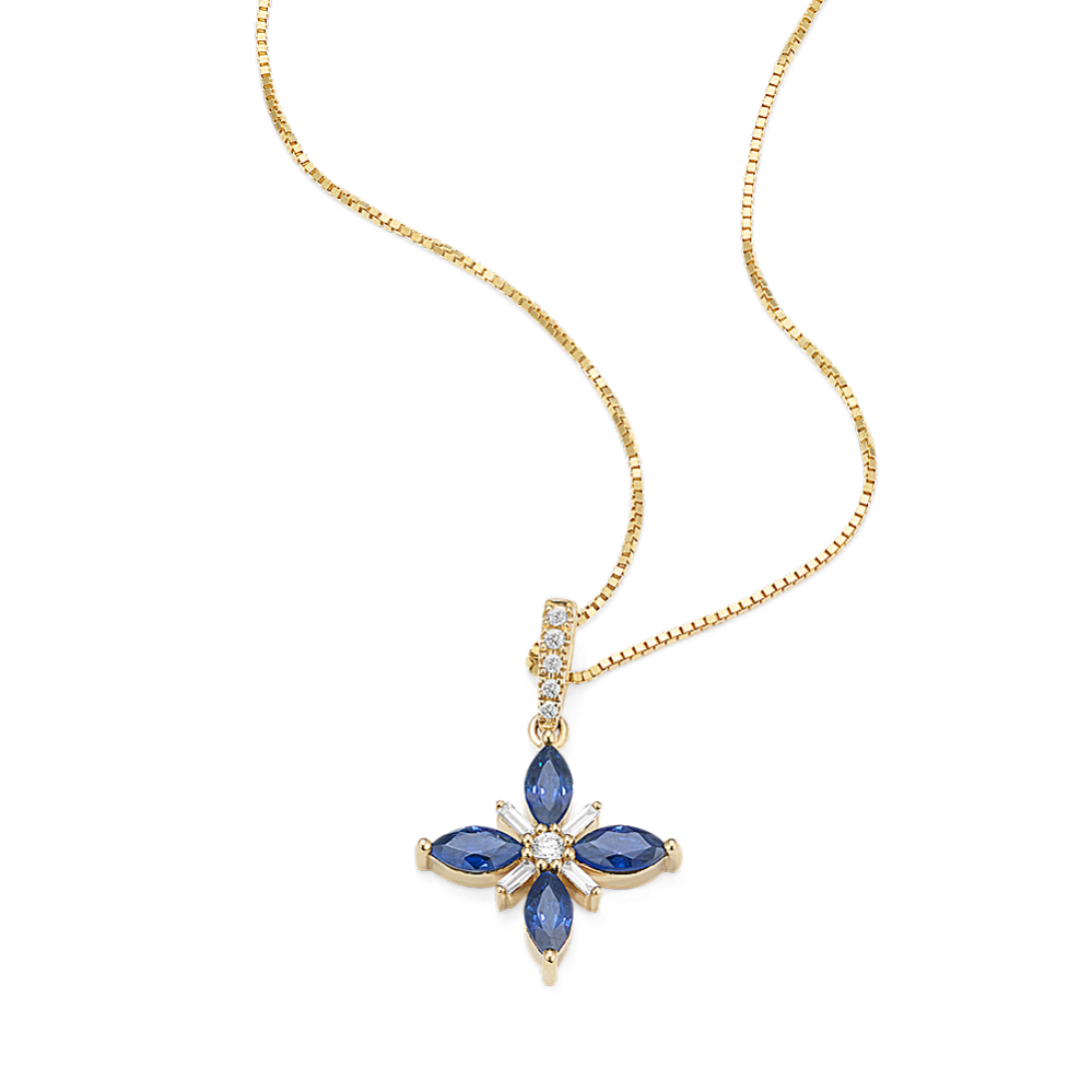 Sapphire & Diamond Flower Pendant
