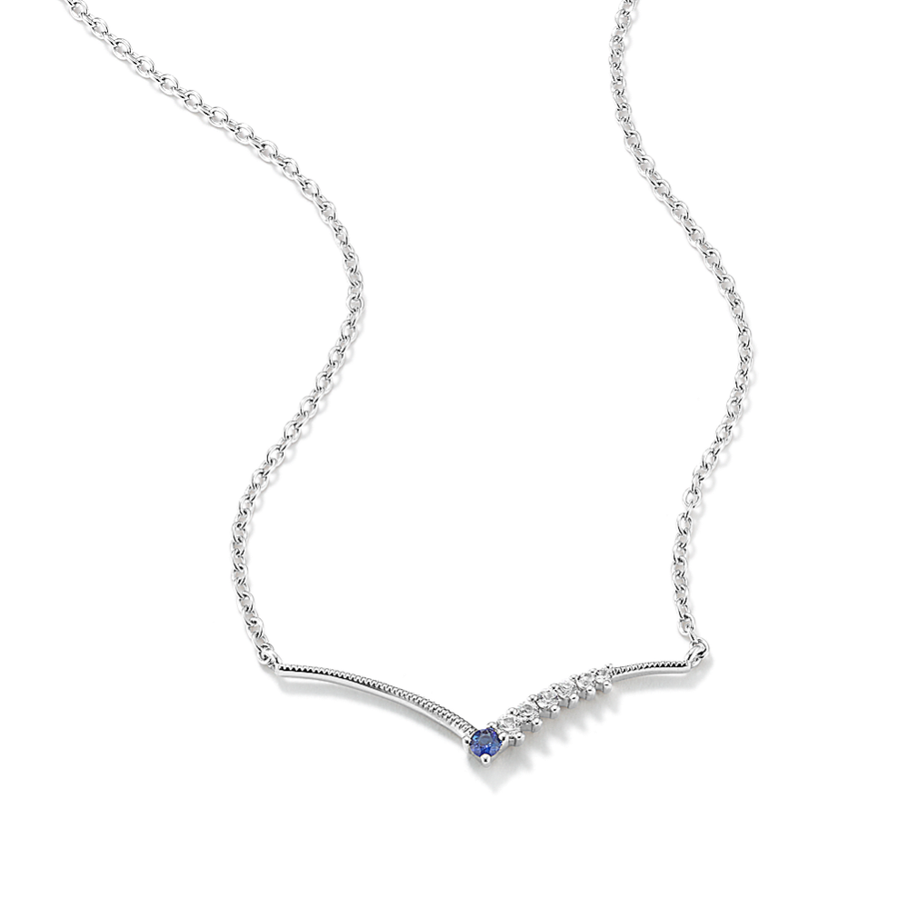 Blue & White Sapphire Chevron Bar Necklace