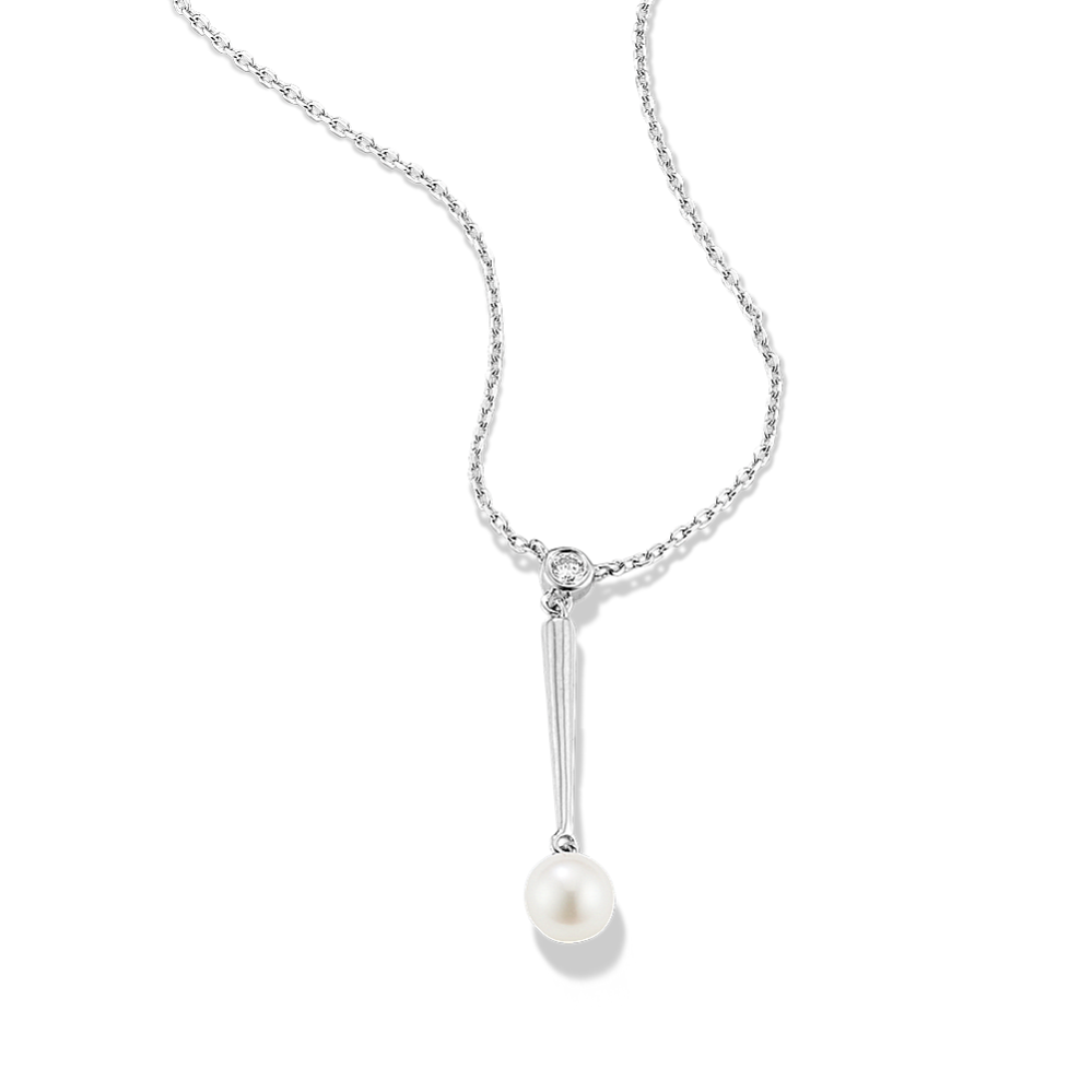 Linear Cultured Pearl & Diamond Drop Pendant
