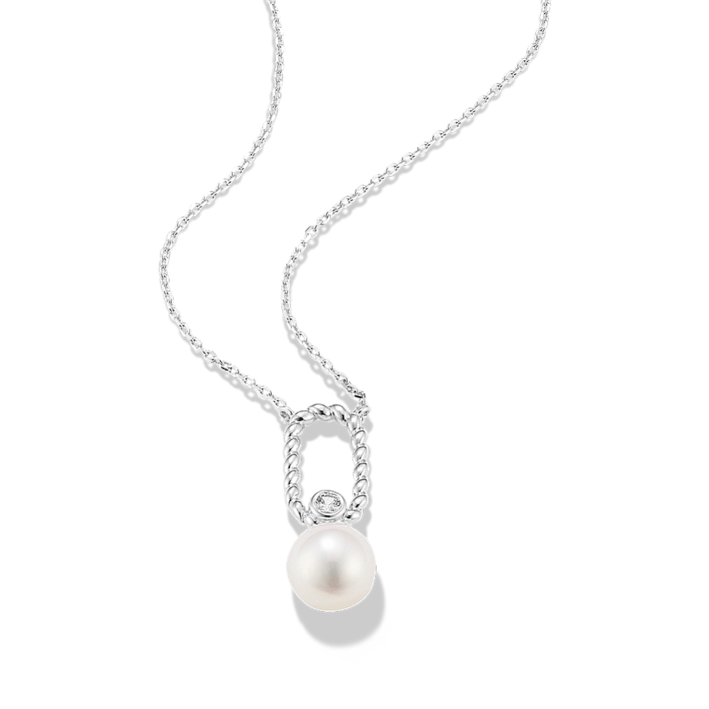 Twist-Link Cultured Pearl & White Sapphire Pendant
