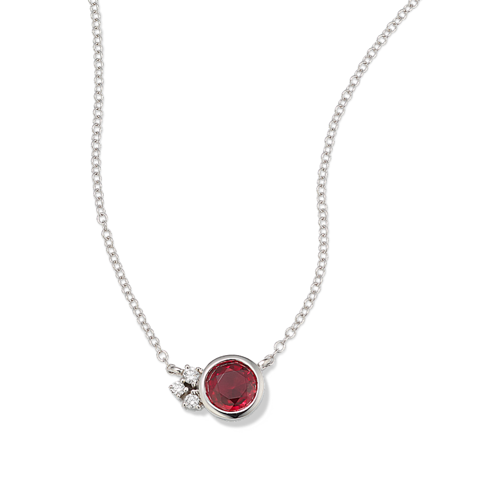 Bezel-Set Ruby & Diamond Cluster Necklace