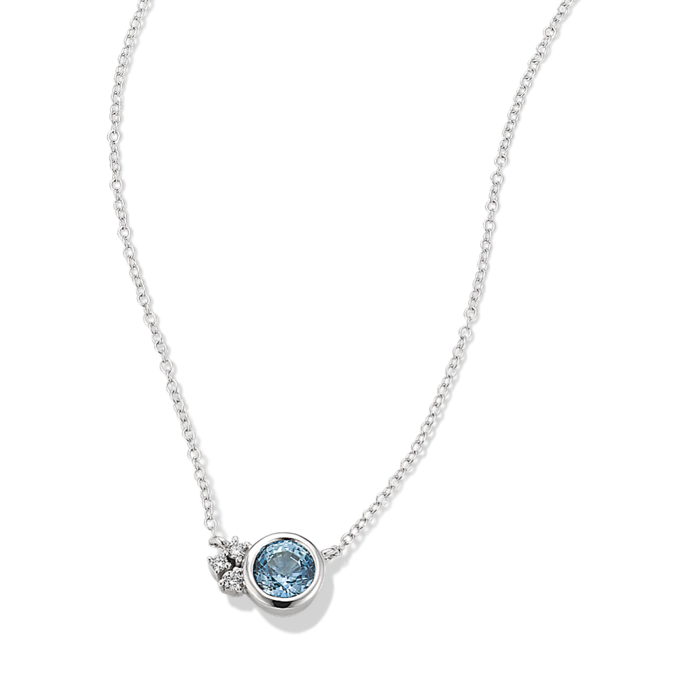 Bezel-Set Teal Sapphire & Diamond Cluster Necklace