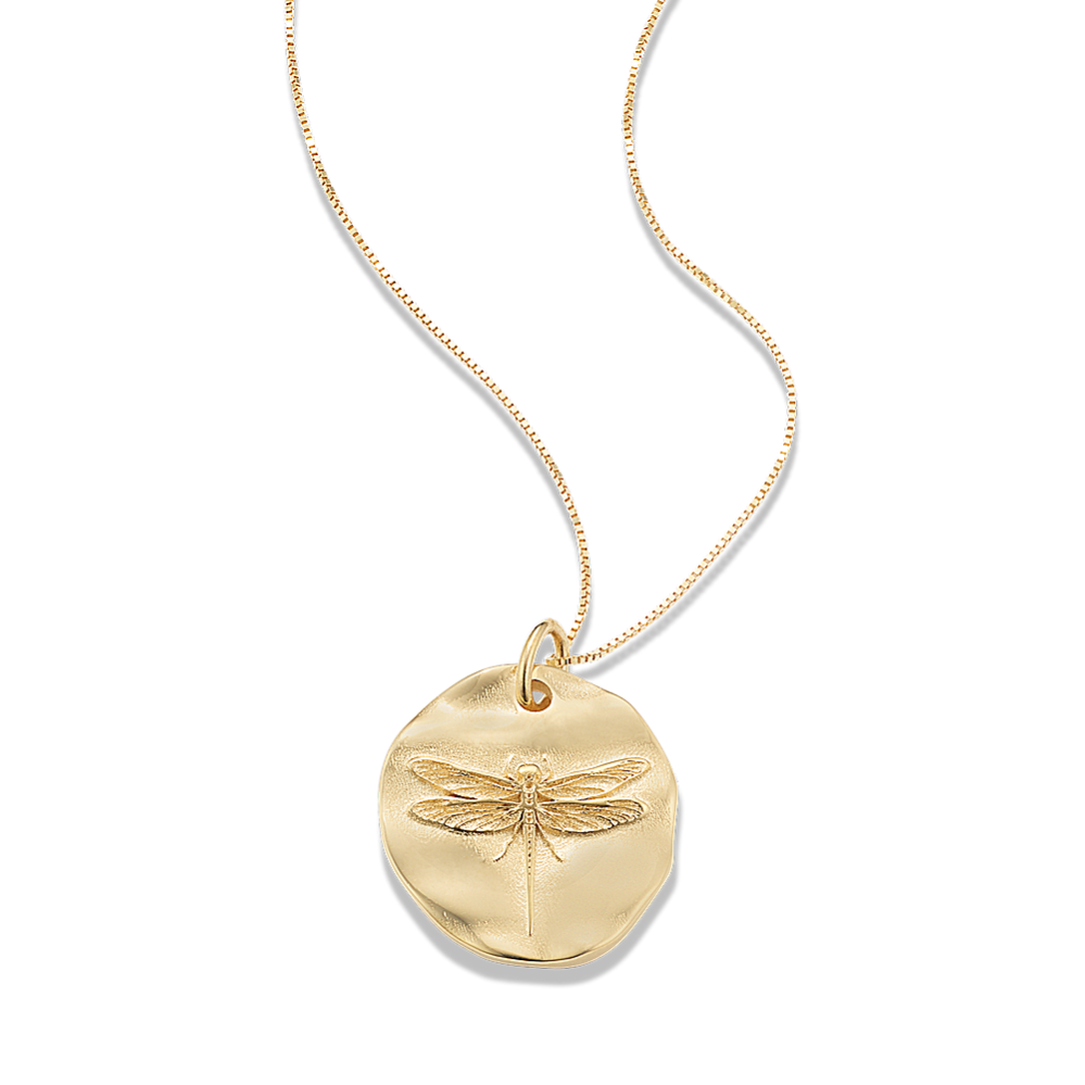 Dragonfly 14K Yellow Gold Coin Pendant