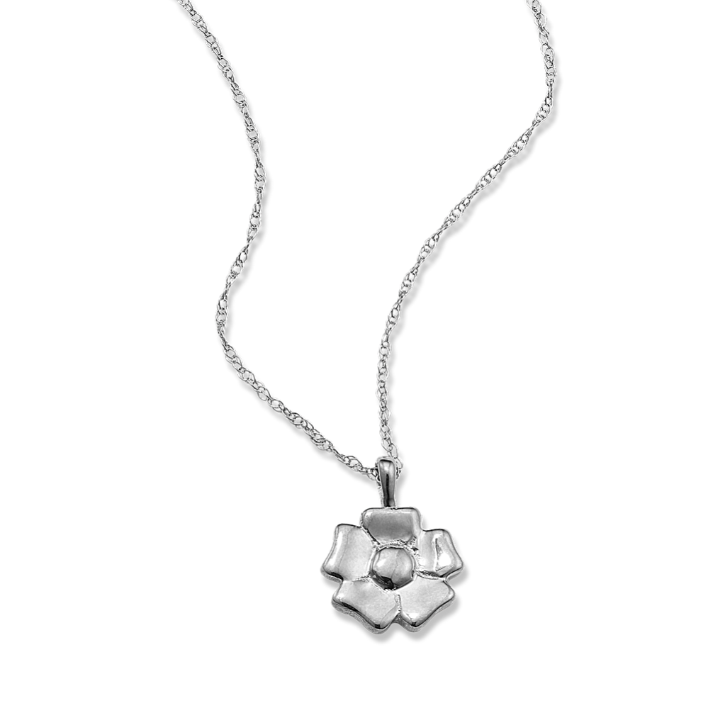 14K White Gold Flower Pendant