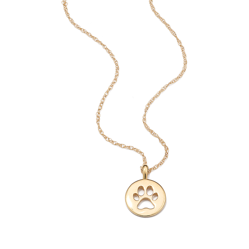 Paw Print 14K Yellow Gold Coin Pendant