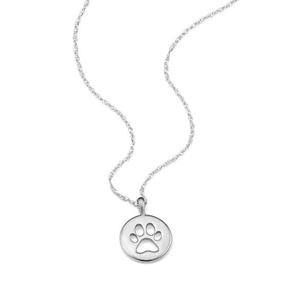 Paw Print 14K White Gold Coin Pendant