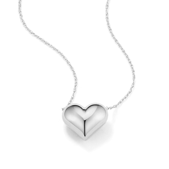 14K White Gold Puffy Heart Necklace