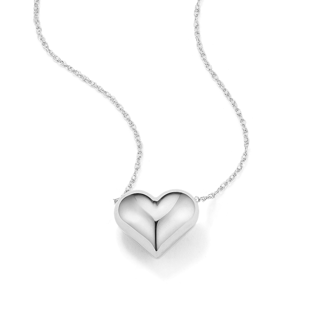 14K White Gold Puffy Heart Necklace