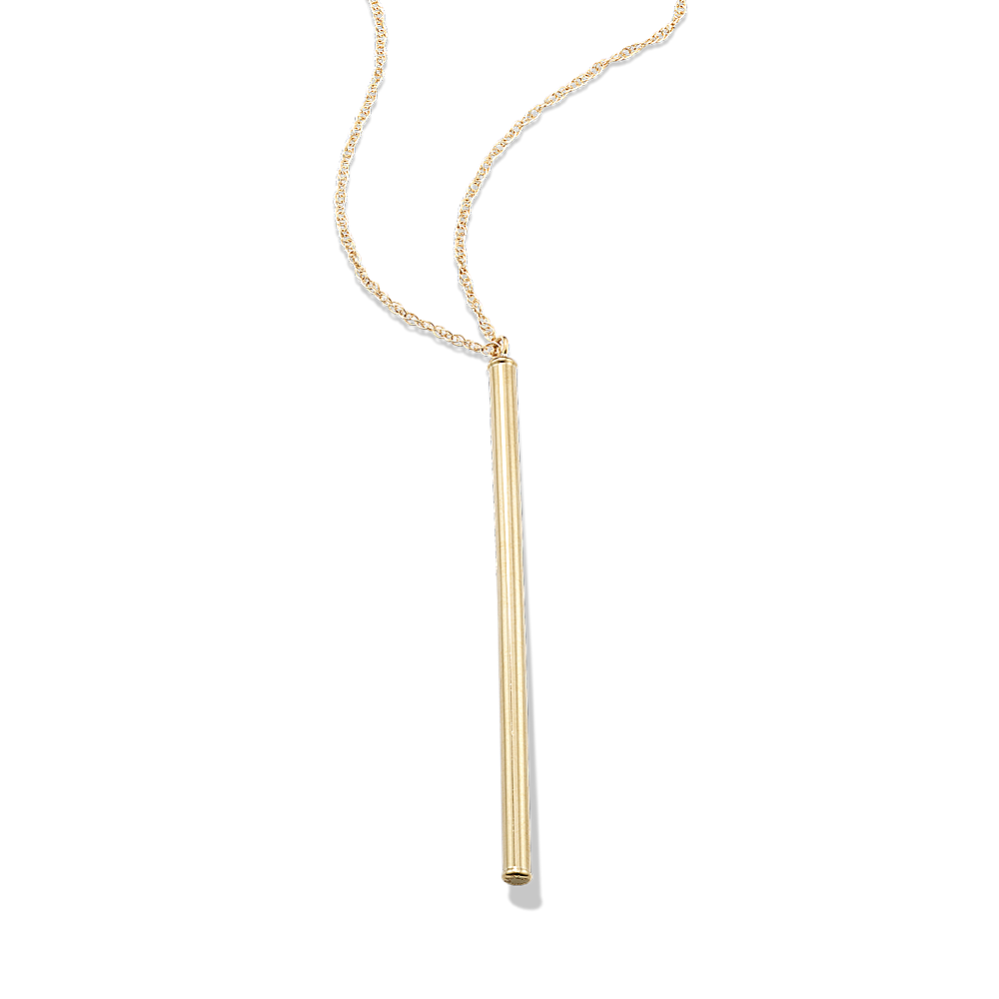 14K Yellow Gold Cylinder Bar Pendant