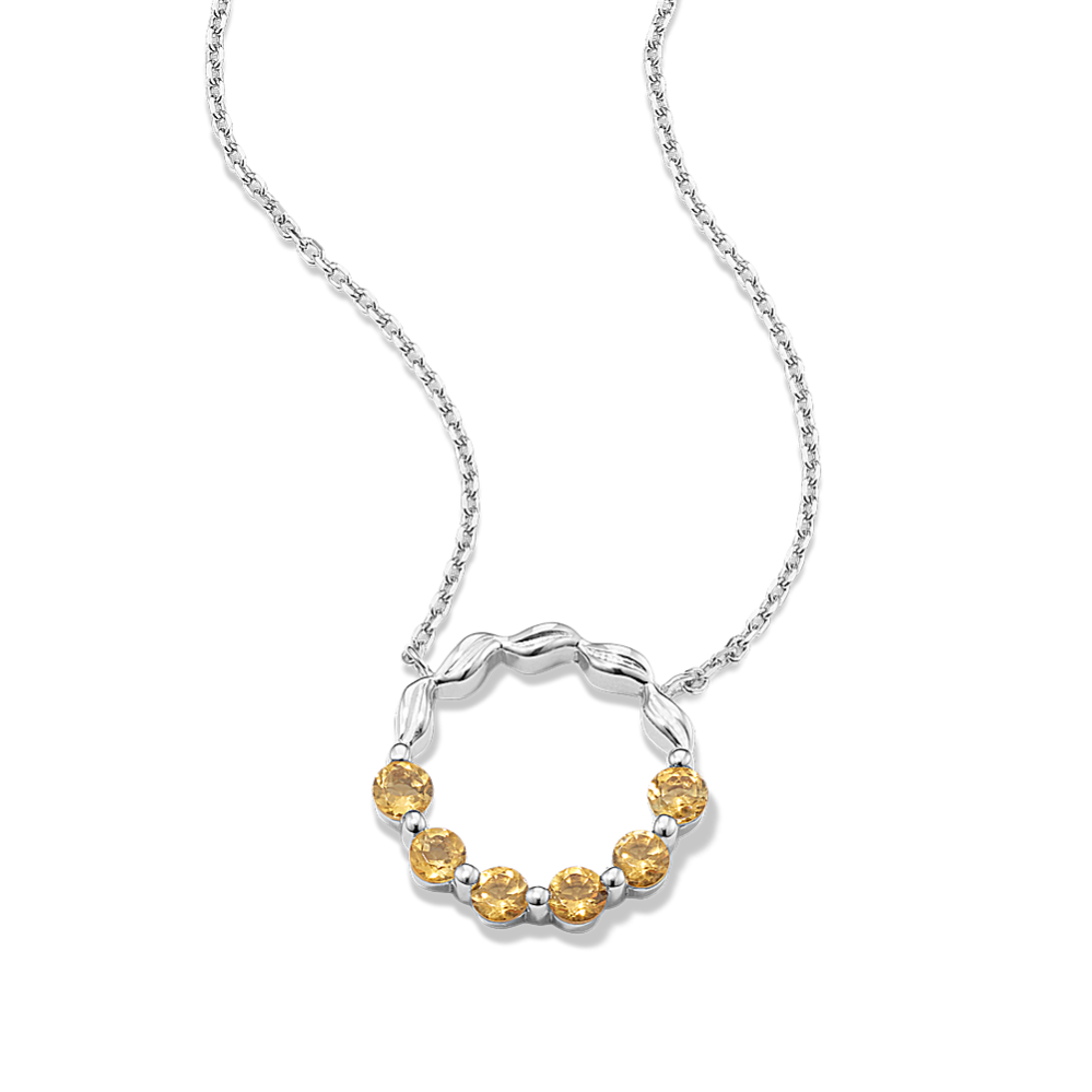 Citrine Circle Pendant in Sterling Silver
