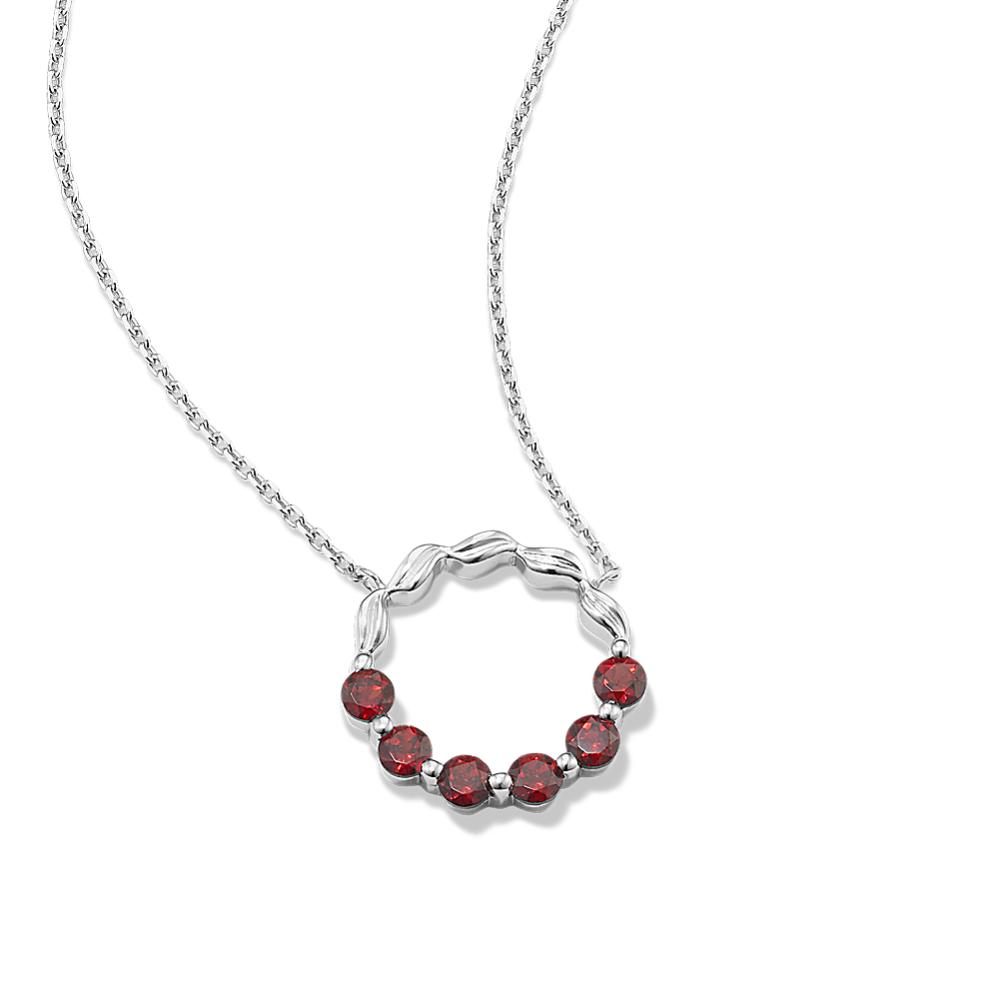Garnet Circle Pendant in Sterling Silver