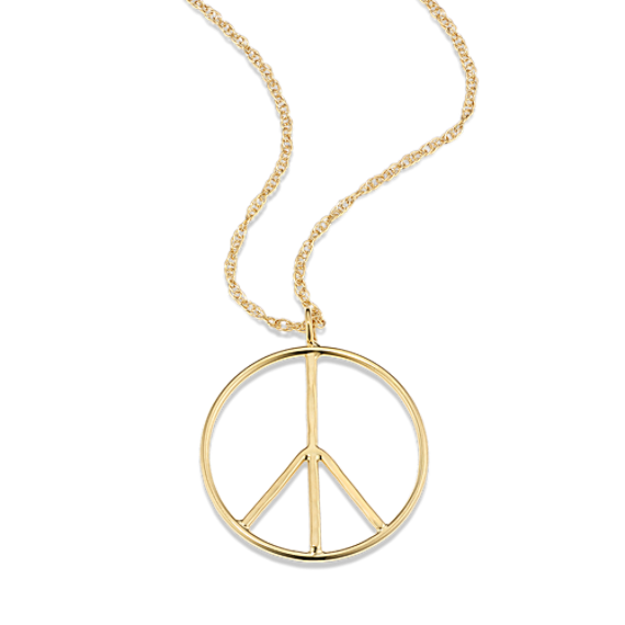 14K Yellow Gold Peace Sign Pendant