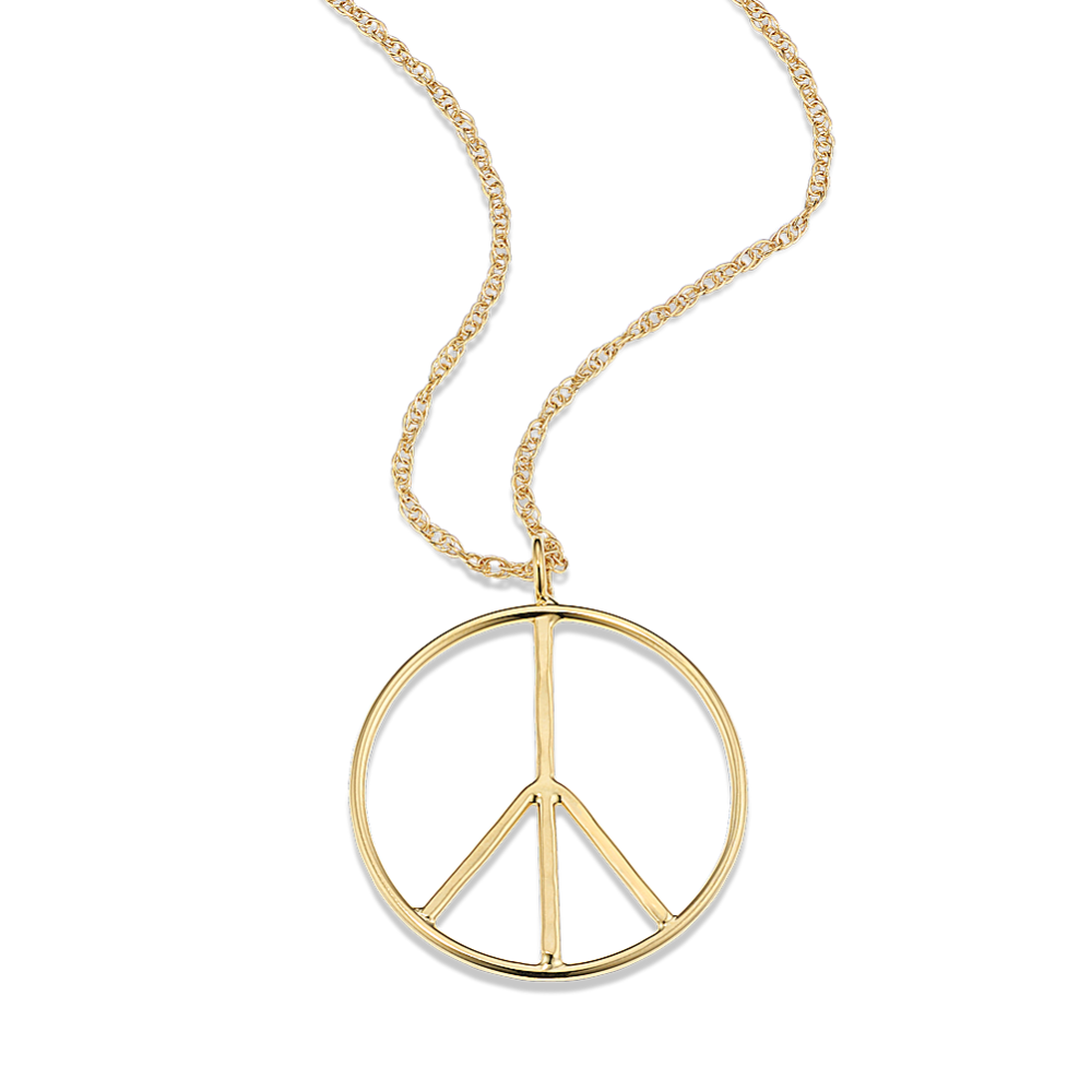 14K Yellow Gold Peace Sign Pendant