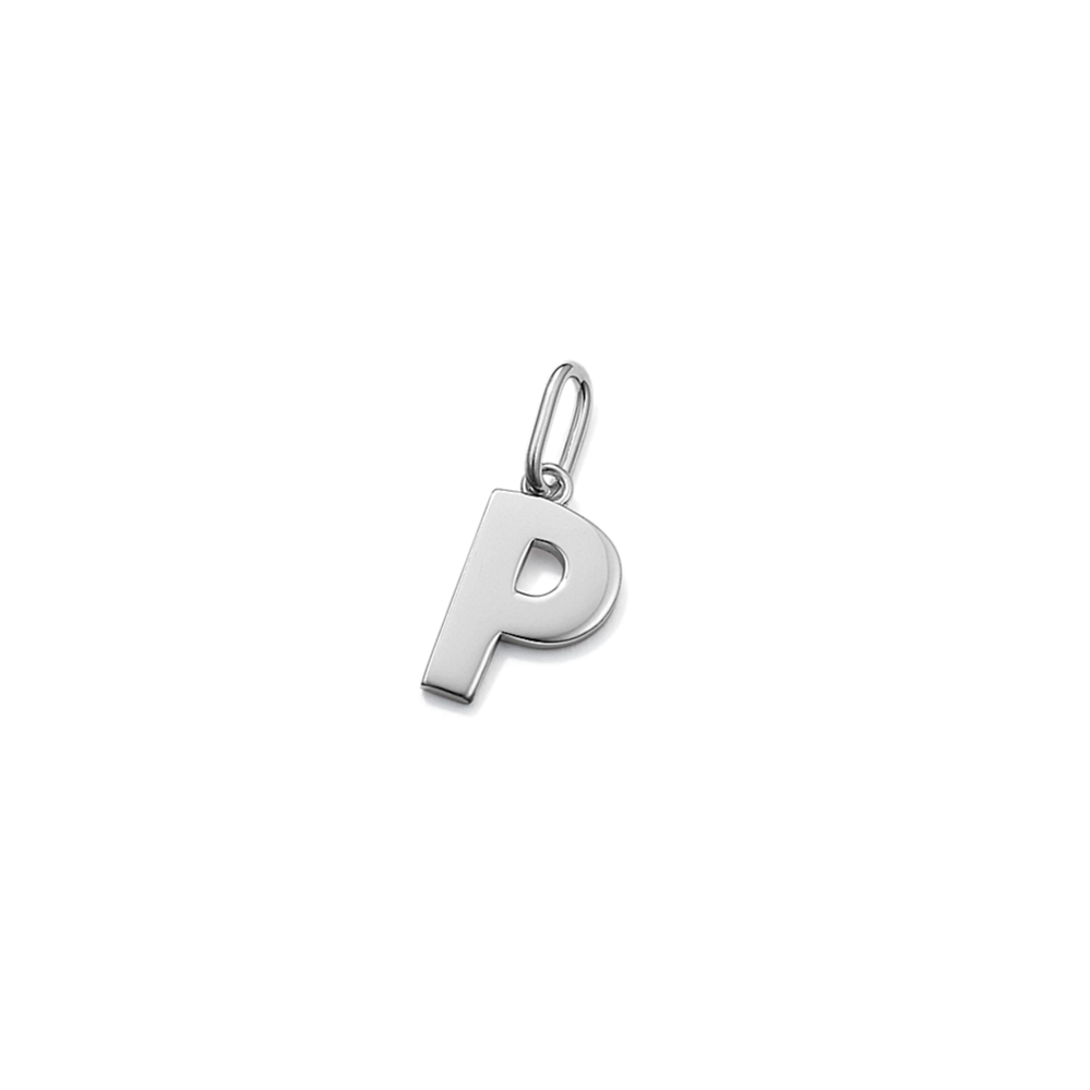 14K White Gold Letter P Charm