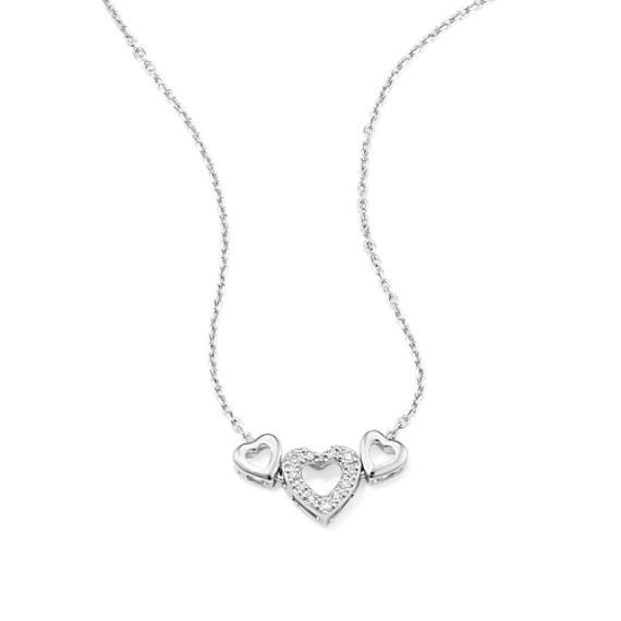 Triple Heart Diamond Necklace in Sterling Silver