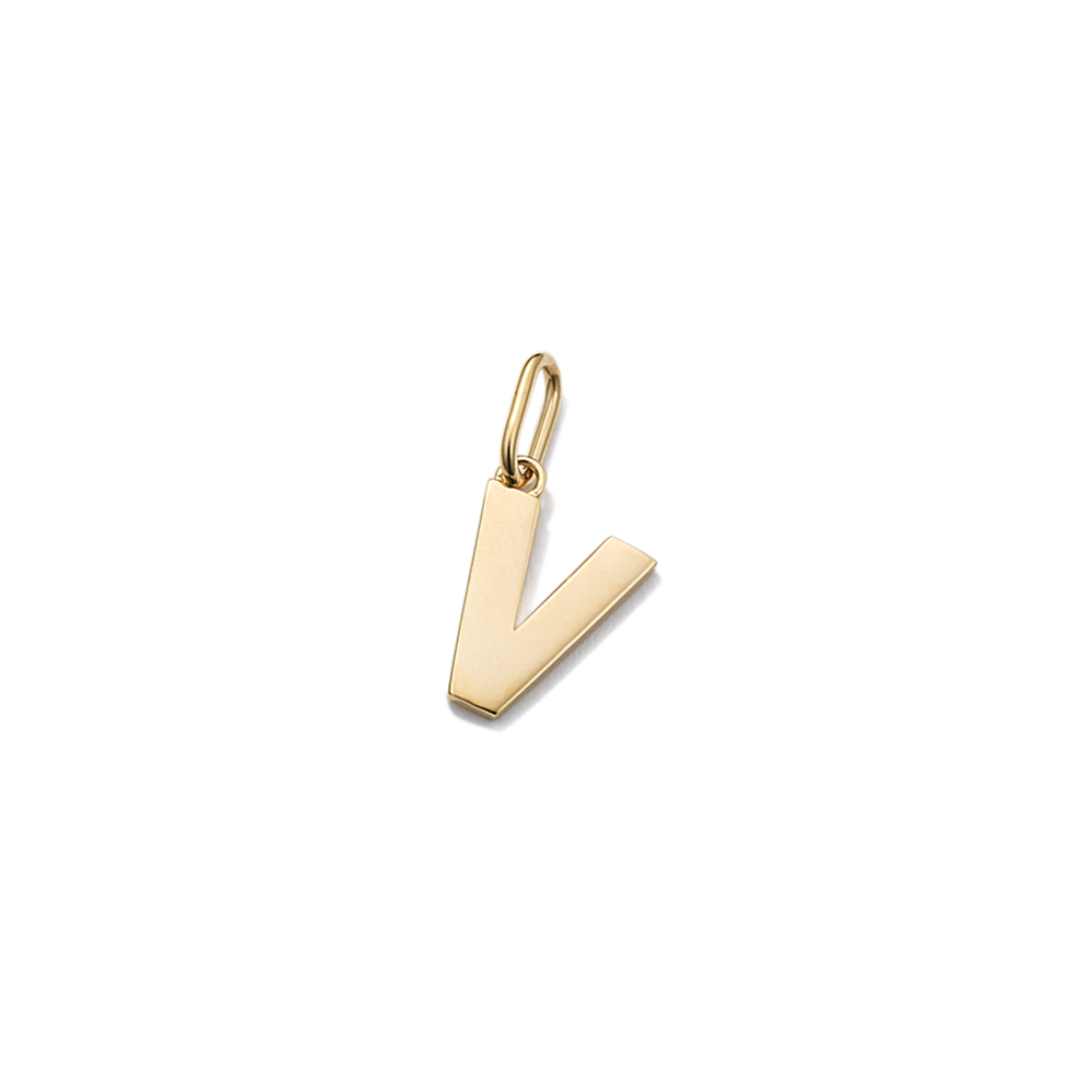 14K Yellow Gold Letter V Charm | Shane Co.
