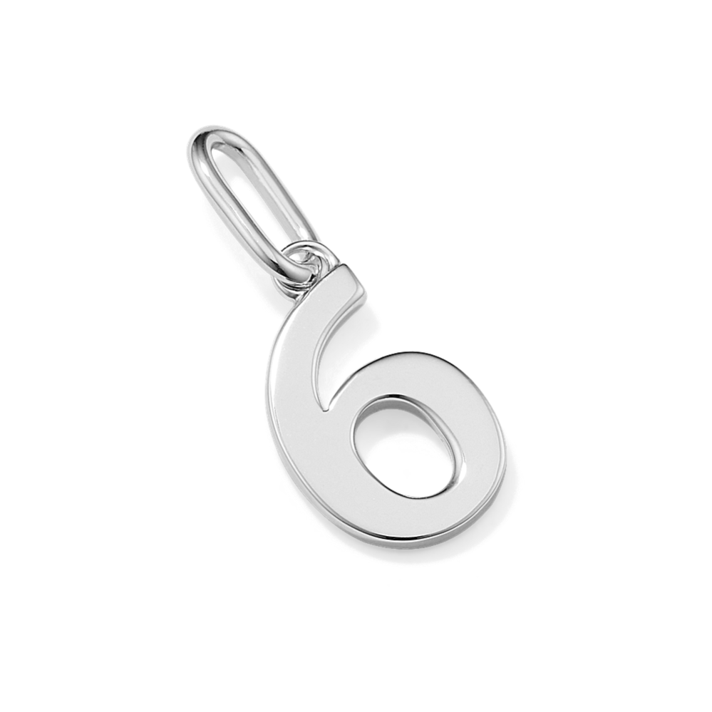 14K White Gold Number 6 Charm