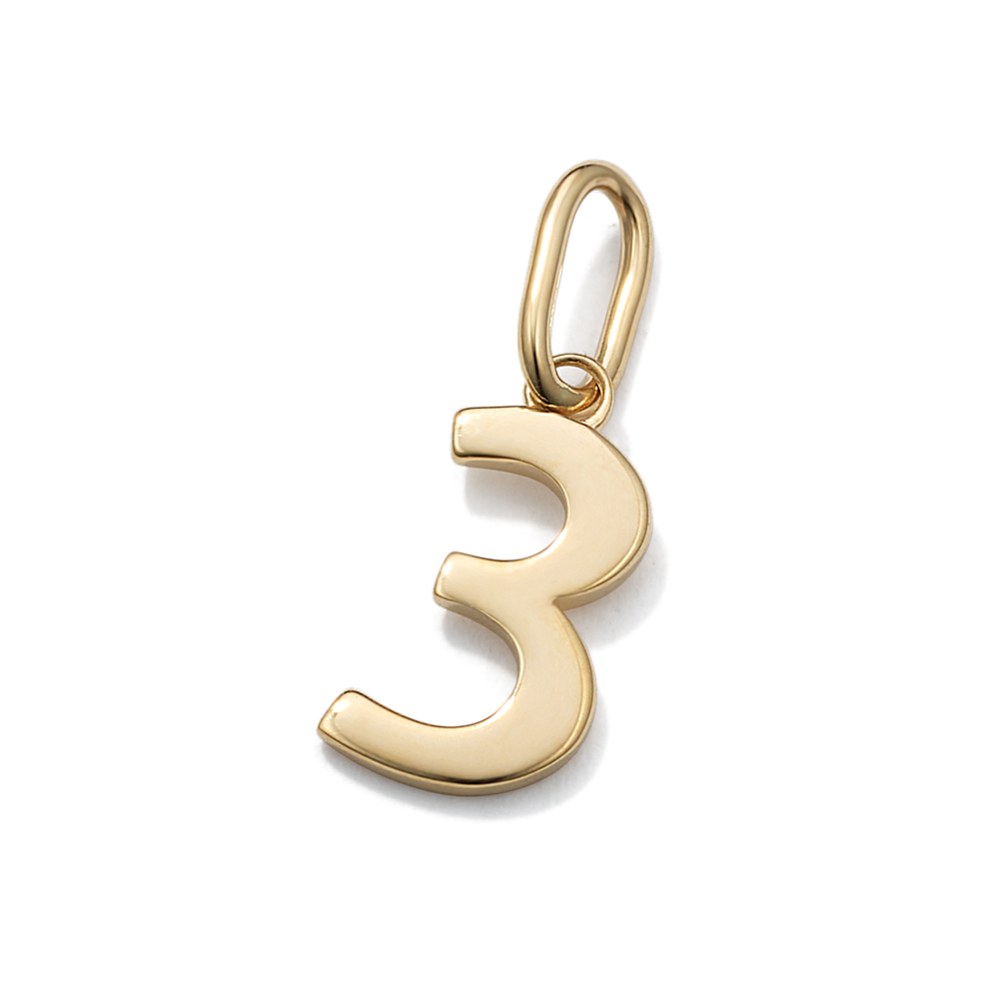 14K Yellow Gold Number 3 Charm