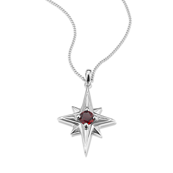 North Star Garnet Pendant in Sterling Silver