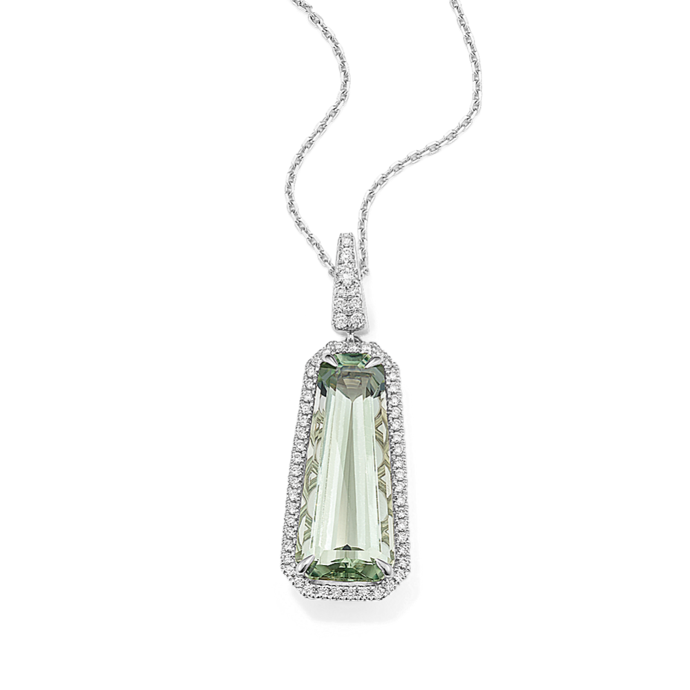 Mint Green Quartz & Diamond Halo Pendant