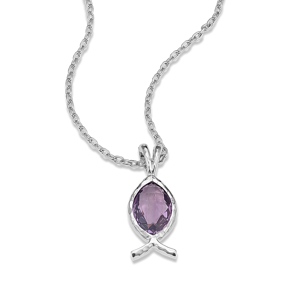 Cross-Faceted Amethyst Ichthus Pendant