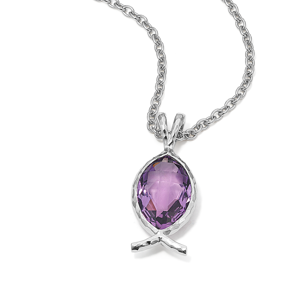 Cross-Faceted Amethyst Ichthus Pendant