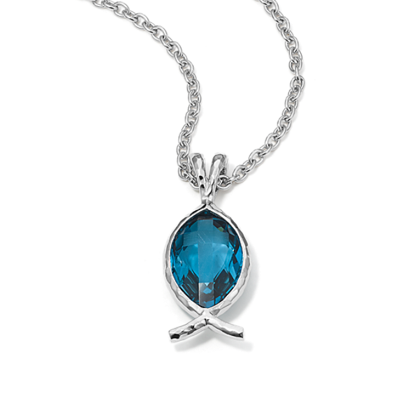 Cross-Faceted Blue Topaz Ichthus Pendant