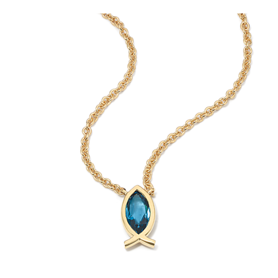 Cross-Faceted Topaz Ichthus Bezel Necklace