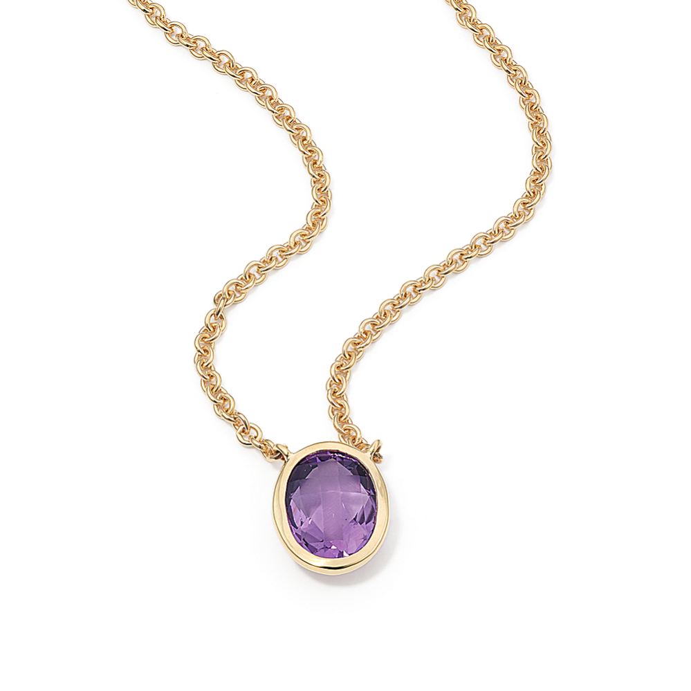 Cross-Faceted Amethyst Bezel Necklace (Oval)
