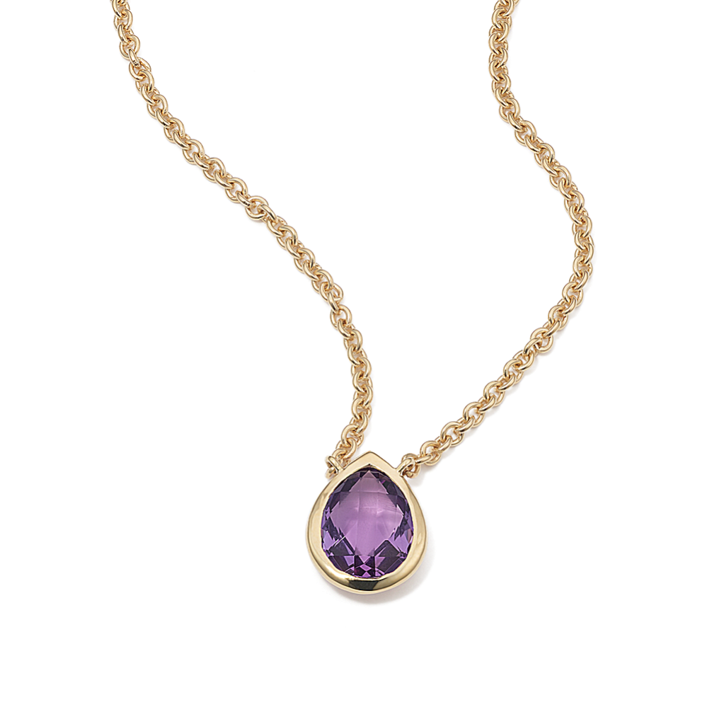 Cross-Faceted Amethyst Bezel Necklace (Pear)