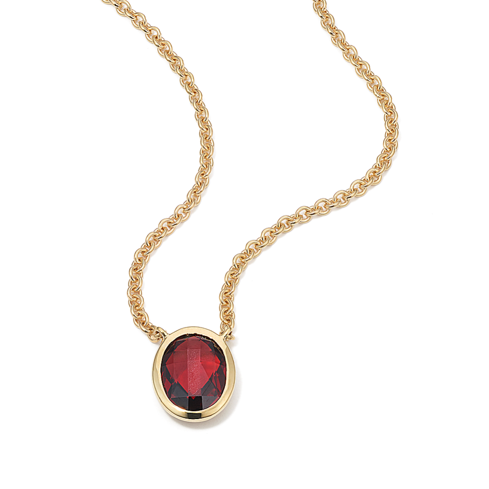 Cross-Faceted Garnet Bezel Necklace (Oval)