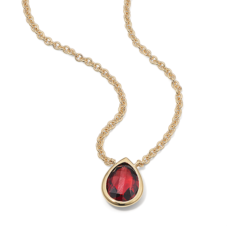 Cross-Faceted Garnet Bezel Necklace (Pear)