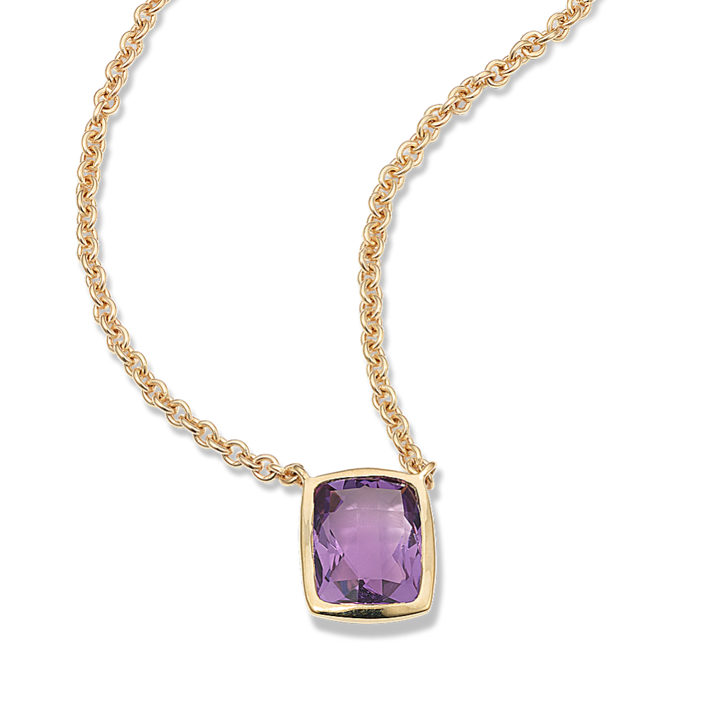 Cross-Faceted Amethyst Bezel Necklace (Cushion)