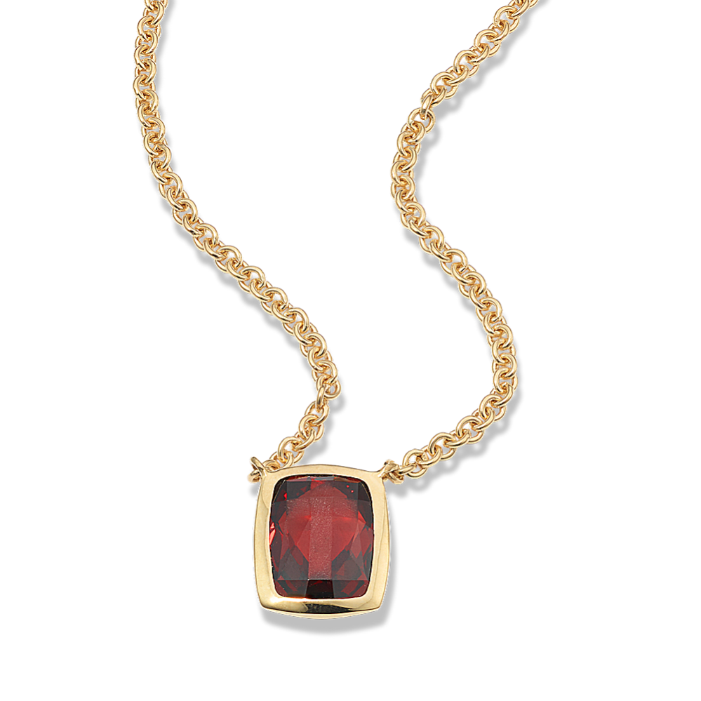 Cross-Faceted Garnet Bezel Necklace (Cushion)