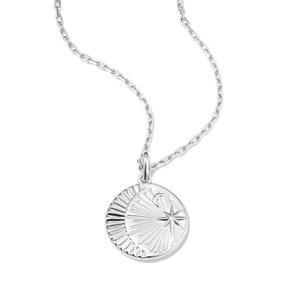 Moon & Stars Coin Pendant in Sterling Silver