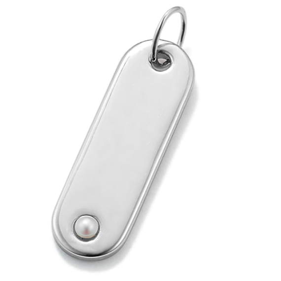 Sterling Silver Tag Charm - Cultured Pearl Accent
